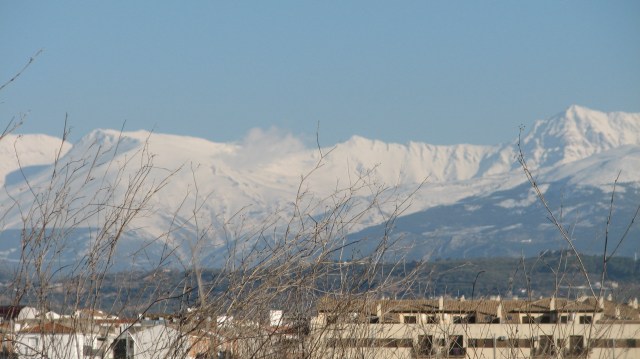 Op de terugweg reden we zeker 100 km met naast ons de besneeuwde toppen van de Sierra Nevada. Deze keten loopt van Granada tot Almeria.