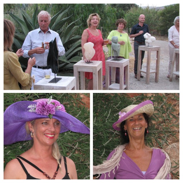 Enkele deelnemers aan de cursus beeldhouwen en de workshop hoeden maken.